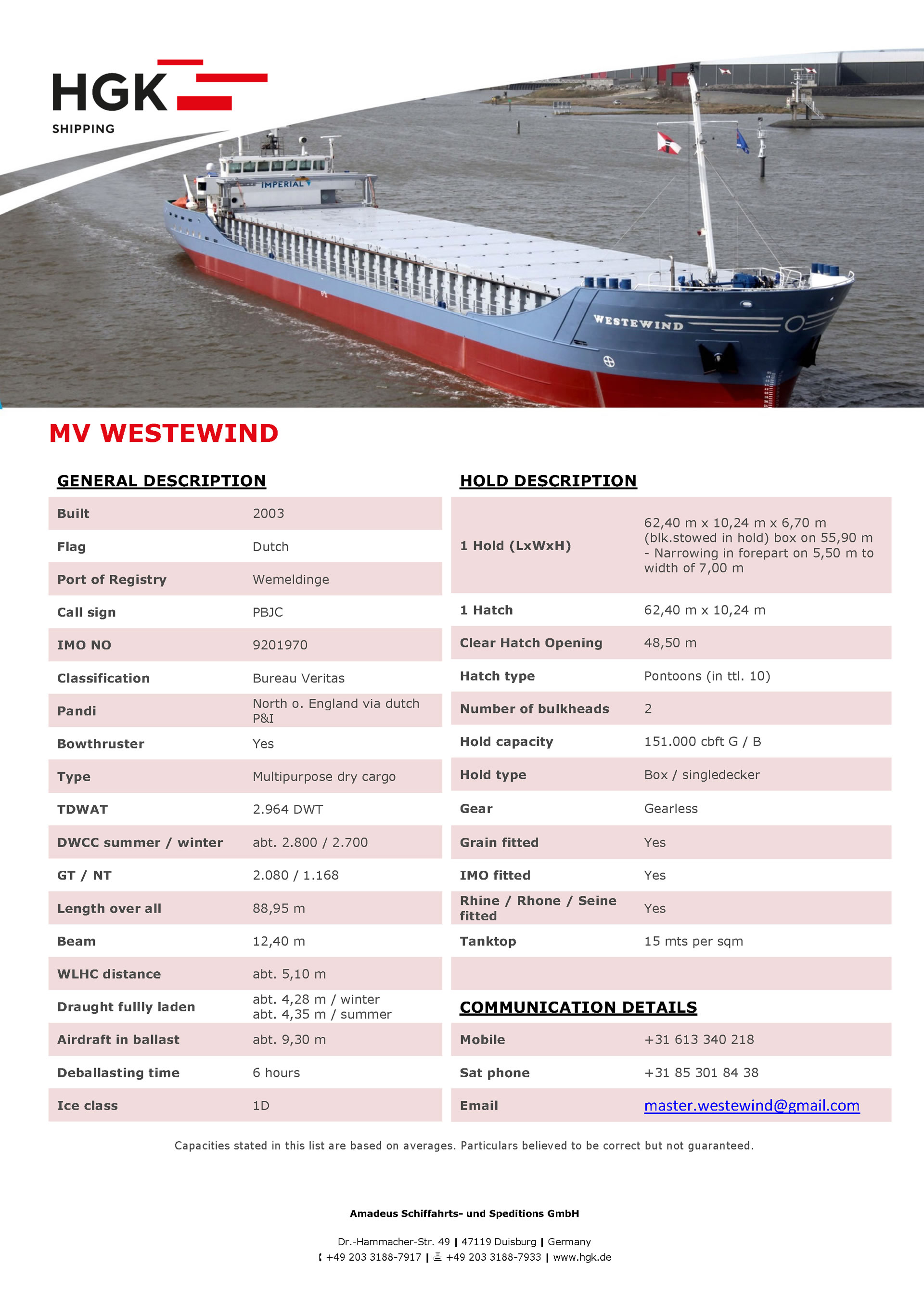 MV Westewind Amadeus